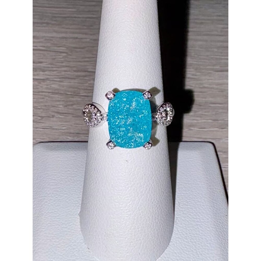Sparkling Blue Gemstone Ring on Rhodium